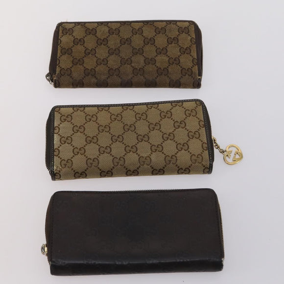 GUCCI GG Canvas Guccissima Wallet Leather 10 Set Beige Black Auth CB131