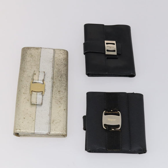 Salvatore Ferragamo Gancini Wallet Leather Canvas 10 Set Black Silver Auth CB133