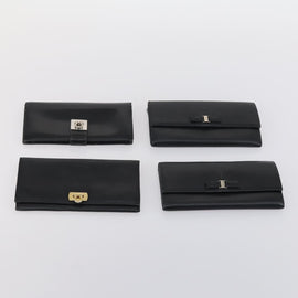 Salvatore Ferragamo Gancini Wallet Leather Canvas 10 Set Black Silver Auth CB133 - 0