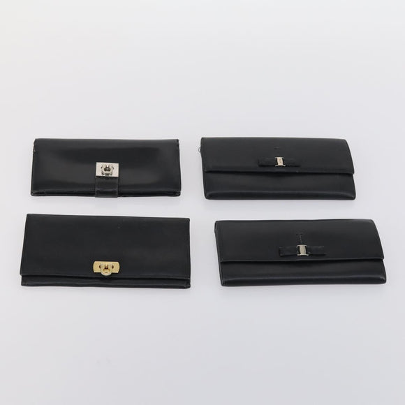 Salvatore Ferragamo Gancini Wallet Leather Canvas 10 Set Black Silver Auth CB133