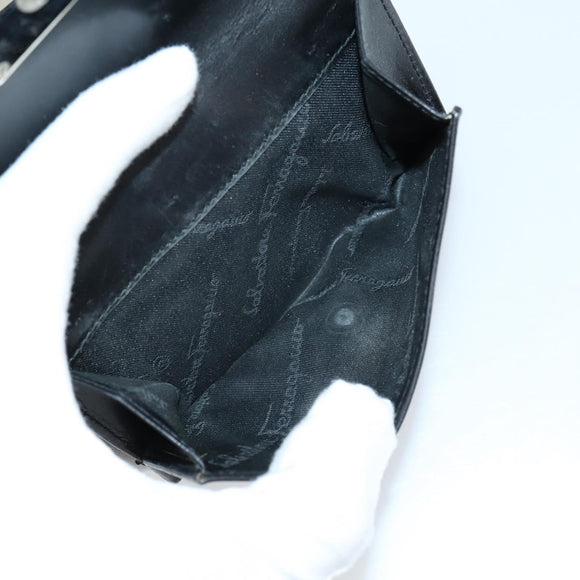 Salvatore Ferragamo Gancini Wallet Leather Canvas 10 Set Black Silver Auth CB133