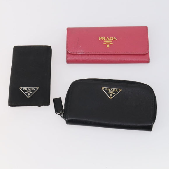 PRADA Key Case Saffiano Nylon 10 Set Pink Black blue Auth CB139