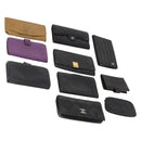 CHANEL Wallet Caviar Skin 10 Set Black Beige purple CC Auth CB156-1