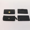 CHANEL Wallet Caviar Skin 10 Set Black Beige purple CC Auth CB156-13