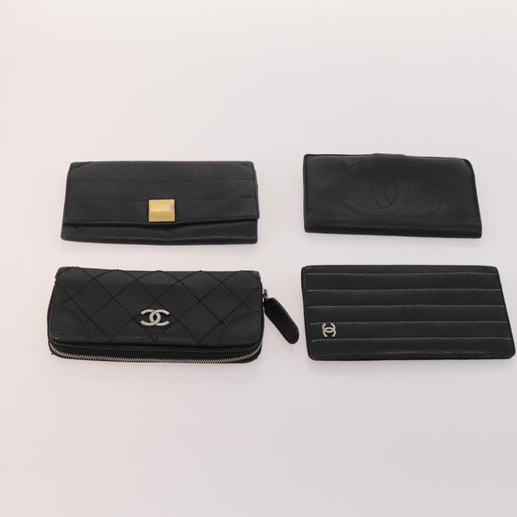 CHANEL Wallet Caviar Skin 10 Set Black Beige purple CC Auth CB156