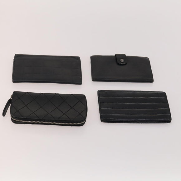 CHANEL Wallet Caviar Skin 10 Set Black Beige purple CC Auth CB156
