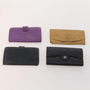 CHANEL Wallet Caviar Skin 10 Set Black Beige purple CC Auth CB156-2