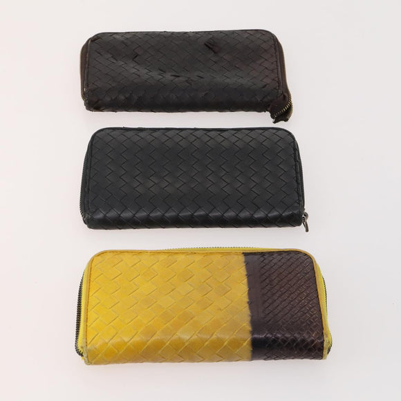 BOTTEGA VENETA INTRECCIATO Wallet Leather 10 Set Black Brown yellow Auth CB158