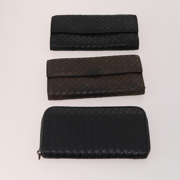 BOTTEGA VENETA INTRECCIATO Wallet Leather 10 Set Black Brown yellow Auth CB158