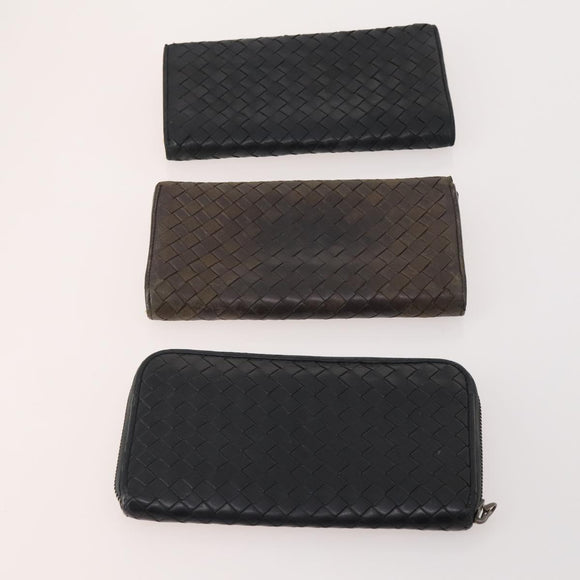 BOTTEGA VENETA INTRECCIATO Wallet Leather 10 Set Black Brown yellow Auth CB158
