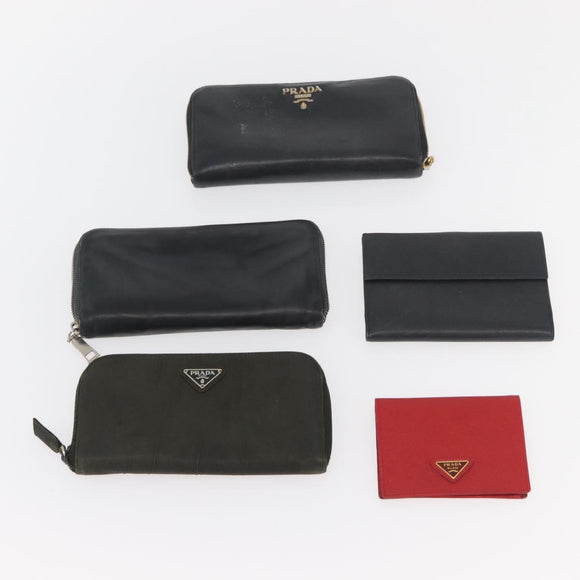 PRADA Wallet Leather 10 Set Black Red Navy Auth CB171