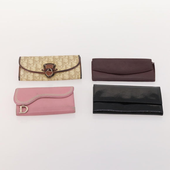 Christian Dior Trotter Canvas Wallet Leather 10 Set Beige Black pink Auth CB175