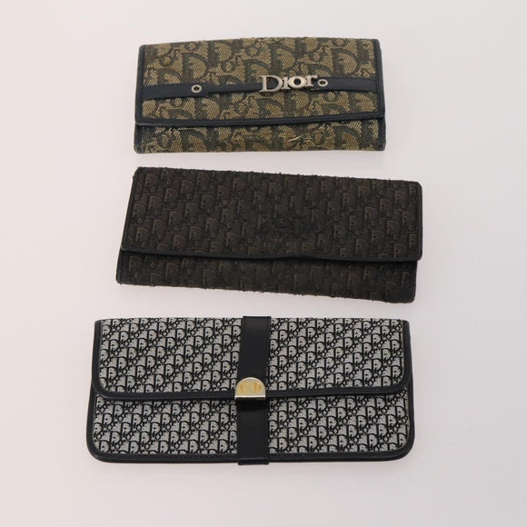 Christian Dior Trotter Canvas Wallet Leather 10 Set Beige Black pink Auth CB175