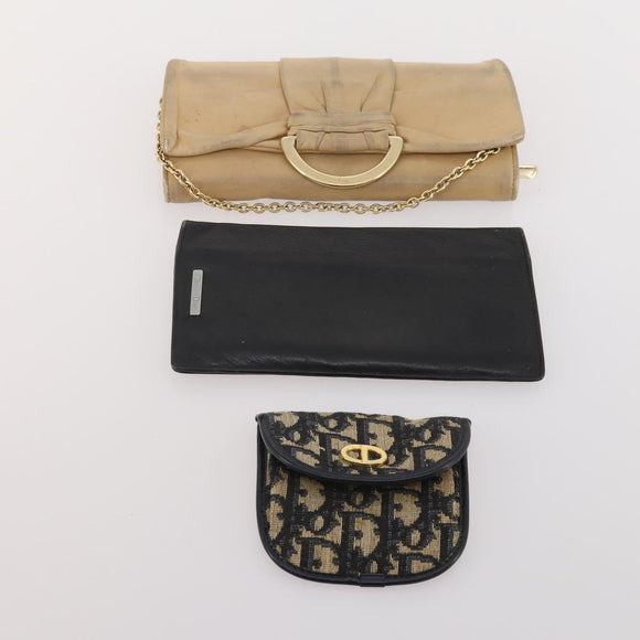 Christian Dior Trotter Canvas Wallet Leather 10 Set Beige Black pink Auth CB175