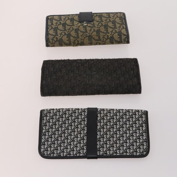 Christian Dior Trotter Canvas Wallet Leather 10 Set Beige Black pink Auth CB175