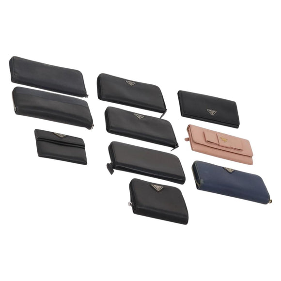 PRADA Wallet Safiano leather 10 Set Black Blue pink Auth CB177