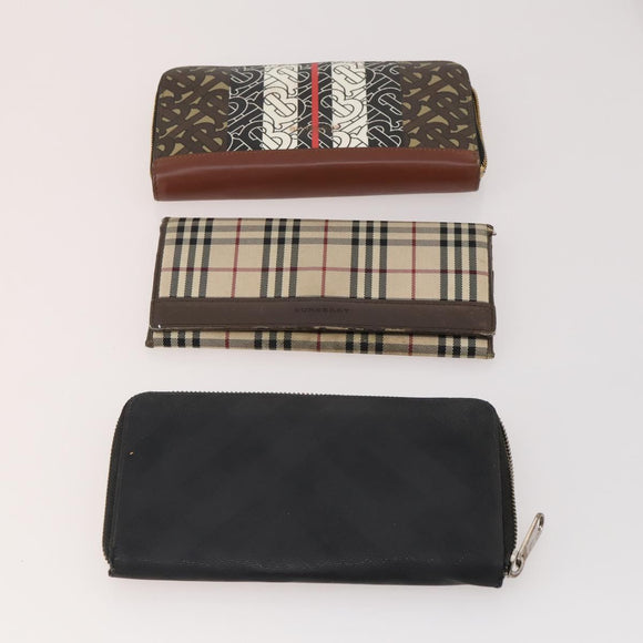 BURBERRY Nova Check Wallet Canvas Leather 10 Set Black Beige Auth CB179