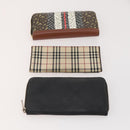 BURBERRY Nova Check Wallet Canvas Leather 10 Set Black Beige Auth CB179-11