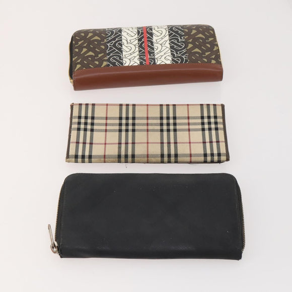 BURBERRY Nova Check Wallet Canvas Leather 10 Set Black Beige Auth CB179