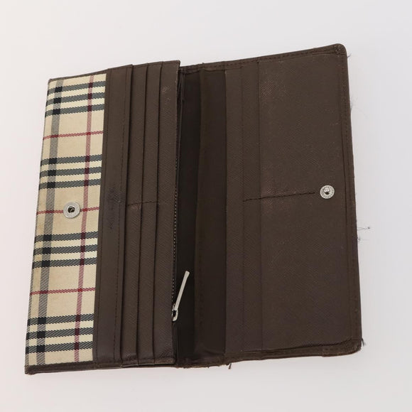 BURBERRY Nova Check Wallet Canvas Leather 10 Set Black Beige Auth CB179