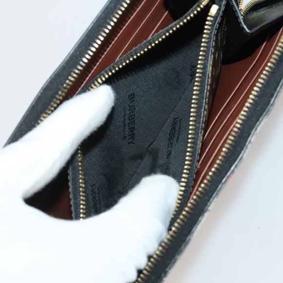 BURBERRY Nova Check Wallet Canvas Leather 10 Set Black Beige Auth CB179