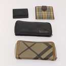 BURBERRY Nova Check Wallet Canvas Leather 10 Set Black Beige Auth CB179-18