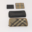BURBERRY Nova Check Wallet Canvas Leather 10 Set Black Beige Auth CB179-19