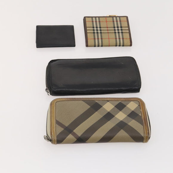 BURBERRY Nova Check Wallet Canvas Leather 10 Set Black Beige Auth CB179