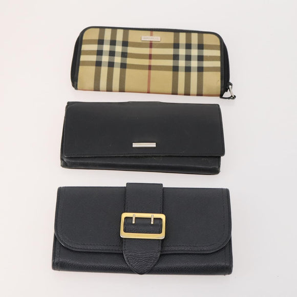 BURBERRY Nova Check Wallet Canvas Leather 10 Set Black Beige Auth CB179