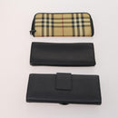 BURBERRY Nova Check Wallet Canvas Leather 10 Set Black Beige Auth CB179-3