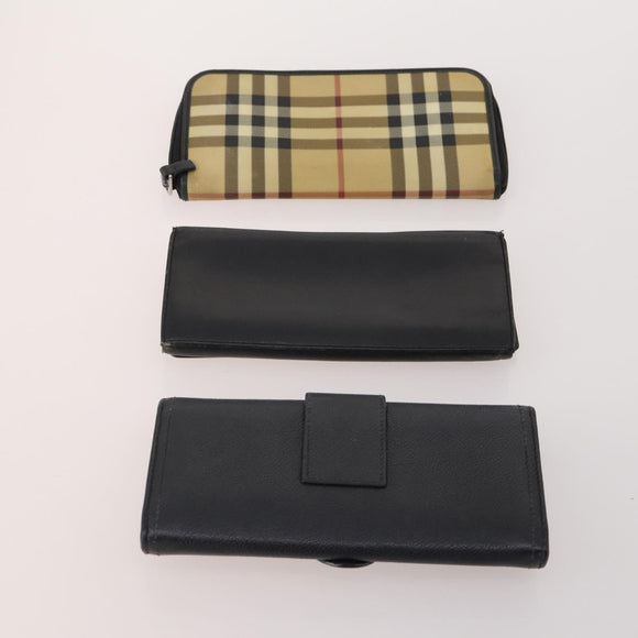 BURBERRY Nova Check Wallet Canvas Leather 10 Set Black Beige Auth CB179