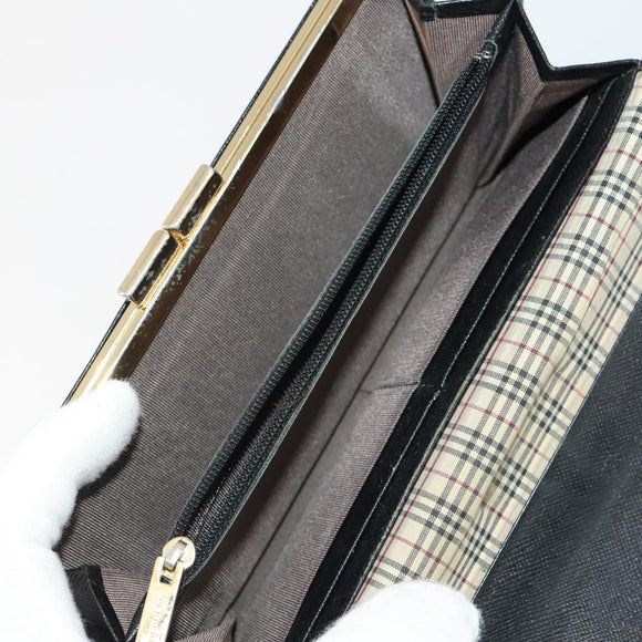 BURBERRY Nova Check Wallet Canvas Leather 10 Set Black Beige Auth CB179