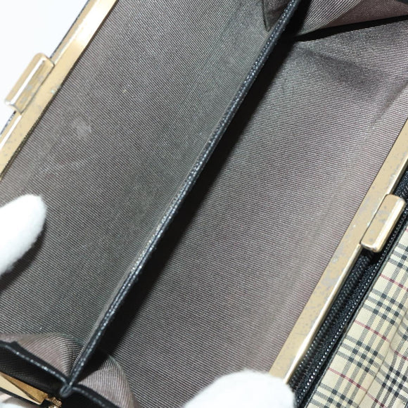 BURBERRY Nova Check Wallet Canvas Leather 10 Set Black Beige Auth CB179