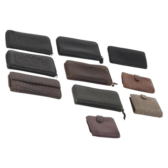 BOTTEGA VENETA INTRECCIATO Wallet Leather 10 Set Black Beige pink Auth CB180