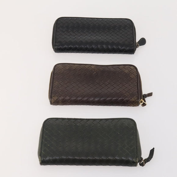 BOTTEGA VENETA INTRECCIATO Wallet Leather 10 Set Black Beige pink Auth CB180