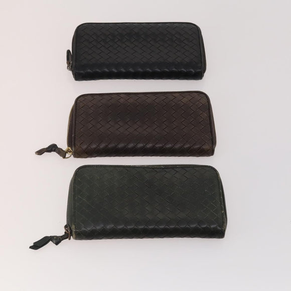 BOTTEGA VENETA INTRECCIATO Wallet Leather 10 Set Black Beige pink Auth CB180