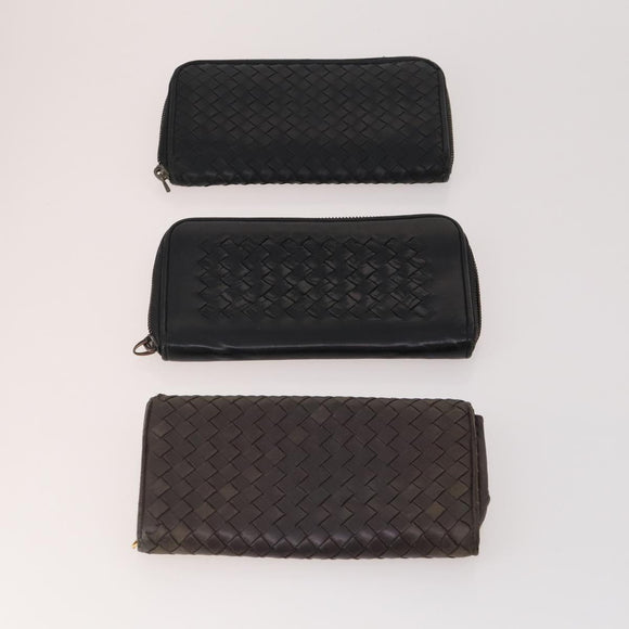 BOTTEGA VENETA INTRECCIATO Wallet Leather 10 Set Black Beige pink Auth CB180