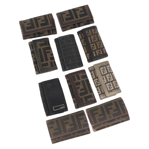 FENDI Zucca Canvas Key Case 10 Set Black Brown Auth CB182