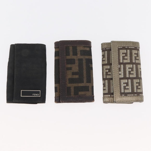 FENDI Zucca Canvas Key Case 10 Set Black Brown Auth CB182
