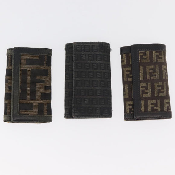 FENDI Zucca Canvas Key Case 10 Set Black Brown Auth CB182