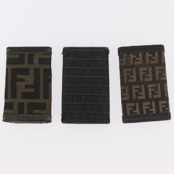 FENDI Zucca Canvas Key Case 10 Set Black Brown Auth CB182