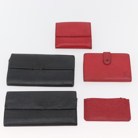 LOUIS VUITTON Epi Wallet 10 Set Black Red Green LV Auth CB187