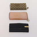 GUCCI GG Canvas Micro GG Guccissima Wallet Leather 10 Set Beige Black Auth CB188-10