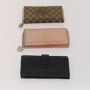 GUCCI GG Canvas Micro GG Guccissima Wallet Leather 10 Set Beige Black Auth CB188-11