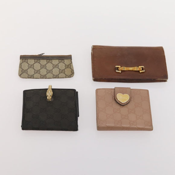 GUCCI GG Canvas Micro GG Guccissima Wallet Leather 10 Set Beige Black Auth CB188