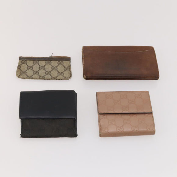GUCCI GG Canvas Micro GG Guccissima Wallet Leather 10 Set Beige Black Auth CB188