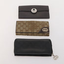 GUCCI GG Canvas Micro GG Guccissima Wallet Leather 10 Set Beige Black Auth CB188-2