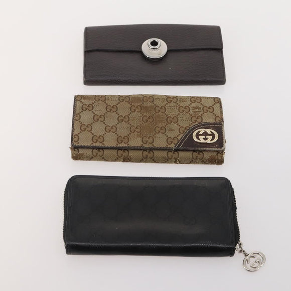 GUCCI GG Canvas Micro GG Guccissima Wallet Leather 10 Set Beige Black Auth CB188