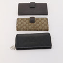 GUCCI GG Canvas Micro GG Guccissima Wallet Leather 10 Set Beige Black Auth CB188-3