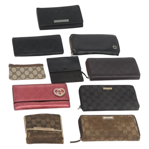 GUCCI GG Canvas Wallet Leather 10 Set Beige Black pink Auth CB189